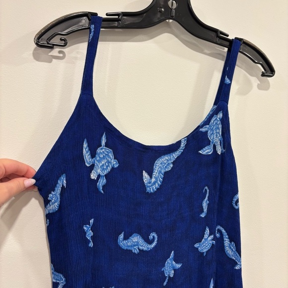Textured Mini Blue Dress with Sea Life Print - Picture 5 of 8